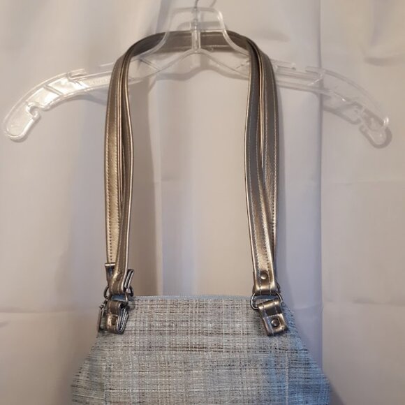 New Faux Leather Double handle Shoulder Satchel Bag Purse Aqua Brown Coastal - Picture 3 of 13